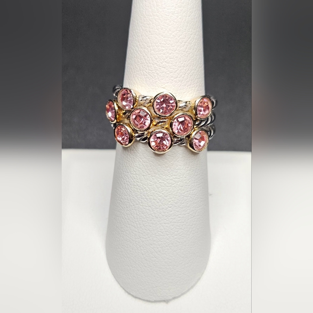 Vintage Sterling Silver 3 Separate Rings Marked 925 With Pink Glass Ston… - Picture 2 of 6